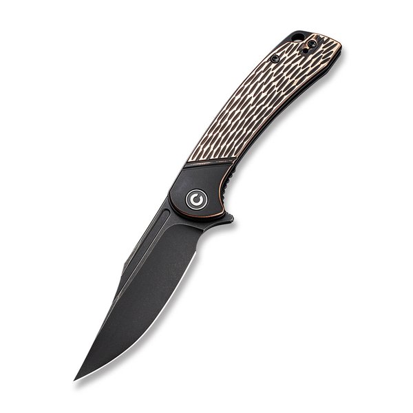 Dogma Flipper Knife Black Polished Copper Handle (3.46"Black Stonewashed D2) C2014B
