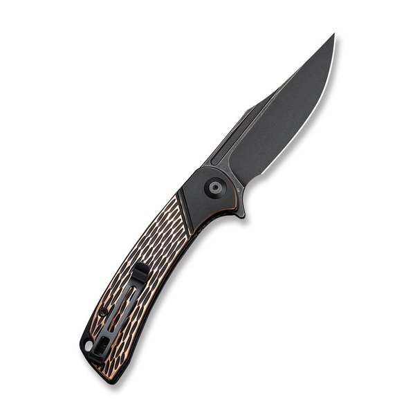 Dogma Flipper Knife Black Polished Copper Handle (3.46"Black Stonewashed D2) C2014B