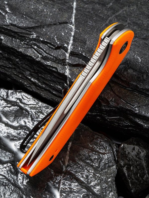 Odium Flipper Knife Orange G10 Handle (2.65" Stonewashed D2) C 2010B