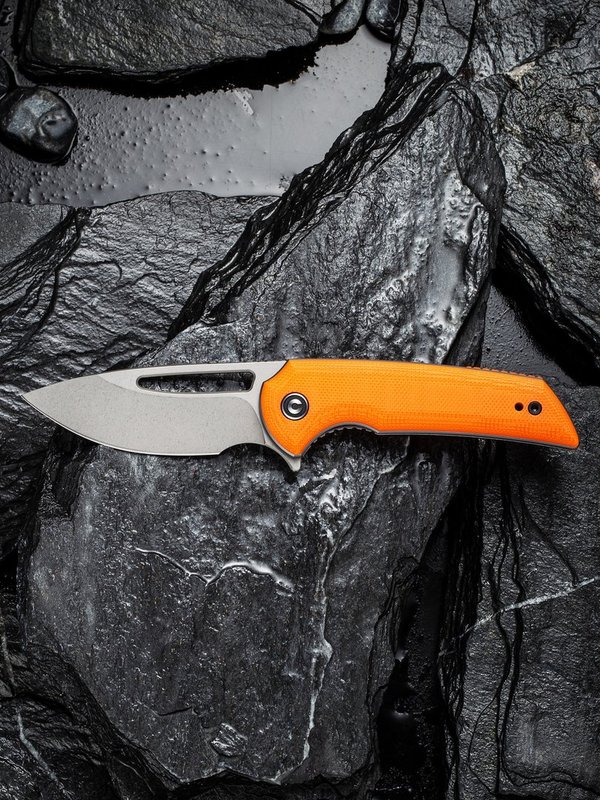Odium Flipper Knife Orange G10 Handle (2.65" Stonewashed D2) C 2010B