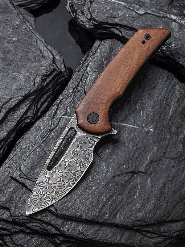 Odium Flipper Knife Cuibourtia wood Handle (2.65" Black hand rubbed Damascus) C 2010DS-1