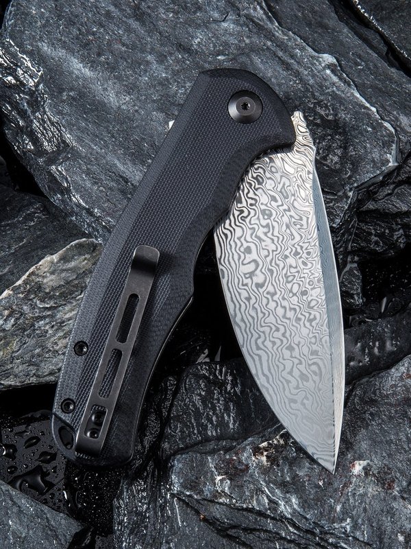 Praxis Flipper Knife Black G10 Handle (3.75'' Damascus) C 803DS