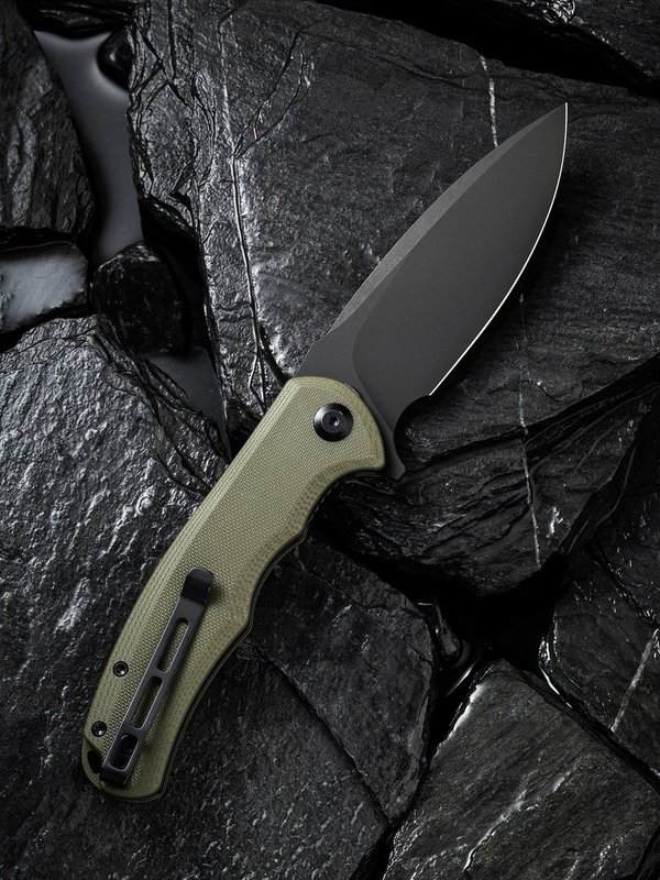Praxis Flipper Knife OD Green G10 Handle (3.75'' Black Stonewashed 9Cr18MoV) C 803F