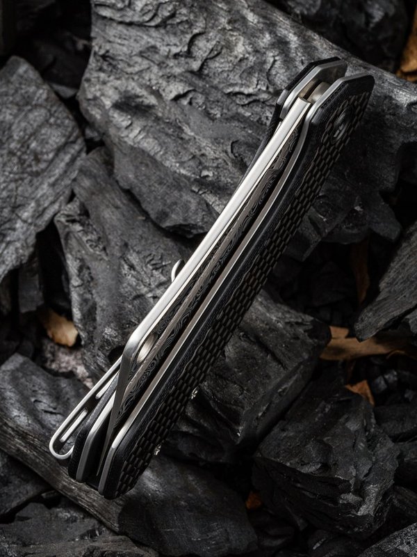 Mini Mastodon Twill Carbon Fiber Overlay On Black G10 Handle (2.97" Damascus) C 2011DS-1