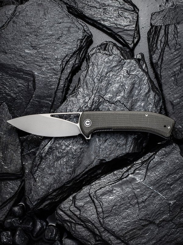 Riffle Flipper Knife - Dark Green Micarta Handle (3.46" Gray Stonewashed 14C28N) C 2024C