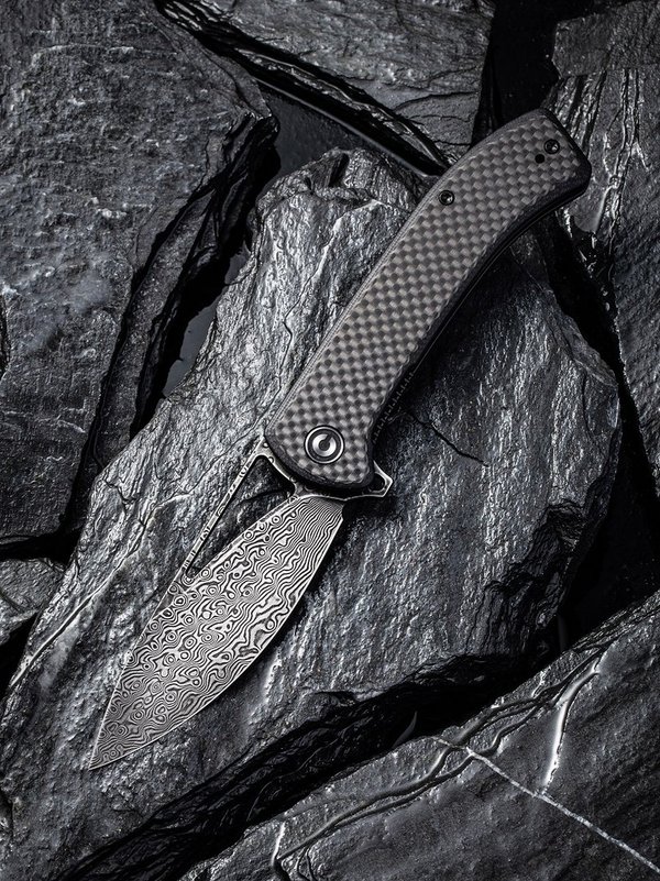 Riffle Flipper Knife - Dark Twill Carbon Fiber Overlay On Black G10 Handle C 2024DS-1