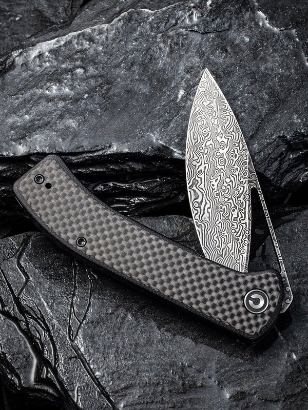 Riffle Flipper Knife - Dark Twill Carbon Fiber Overlay On Black G10 Handle C 2024DS-1