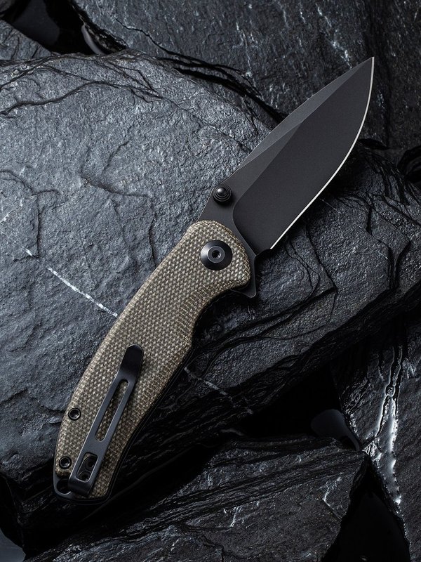 Pintail Flipper Knife - Dark Green Micarta Handle (2.98" Black Stonewashed CPM S35VN) C 2020C