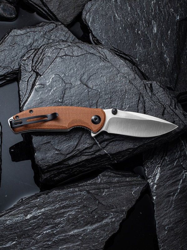 Pintail Flipper Knife Brown Micarta Handle (2.98" Satin Finished CPM S35VN) C 2020A