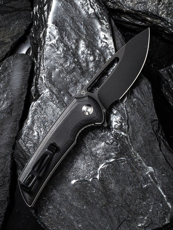 Odium Flipper Knife Black G10 Handle (2.65" Black Stonewashed D2) C 2010E