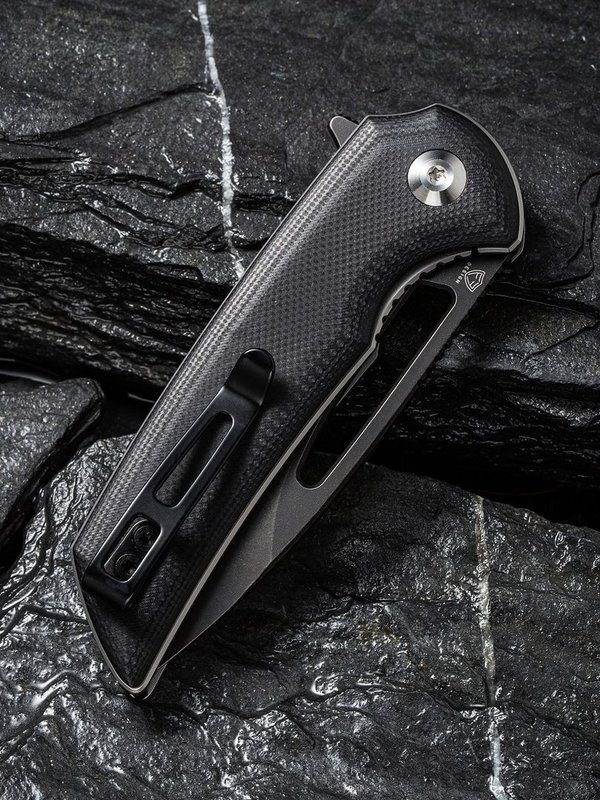 Odium Flipper Knife Black G10 Handle (2.65" Black Stonewashed D2) C 2010E