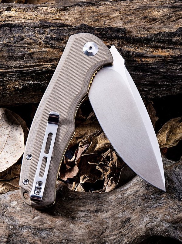 Praxis Flipper Knife Tan G10 Handle (3.75'' Satin 9Cr18MoV) C 803B
