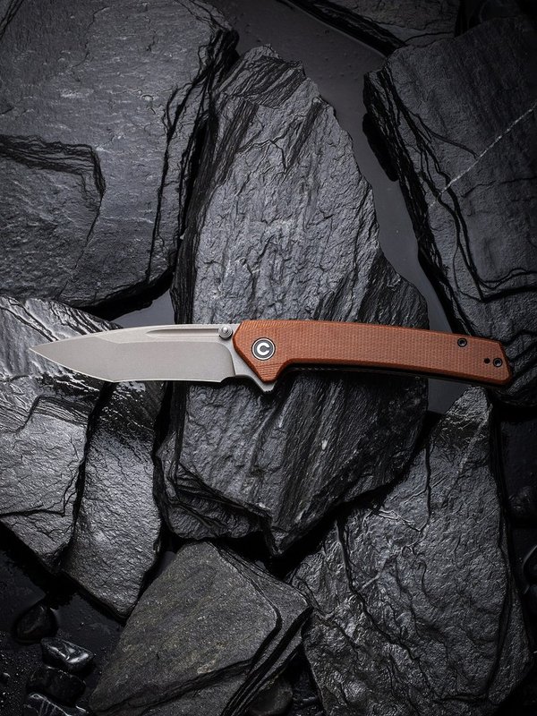 Keen Nadder Flipper Knife Brown Micarta Handle (3.48” Gray Stonewashed Bohler N690) C 2021B
