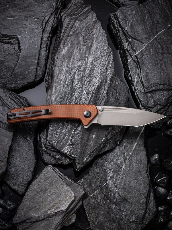 Keen Nadder Flipper Knife Brown Micarta Handle (3.48” Gray Stonewashed Bohler N690) C 2021B