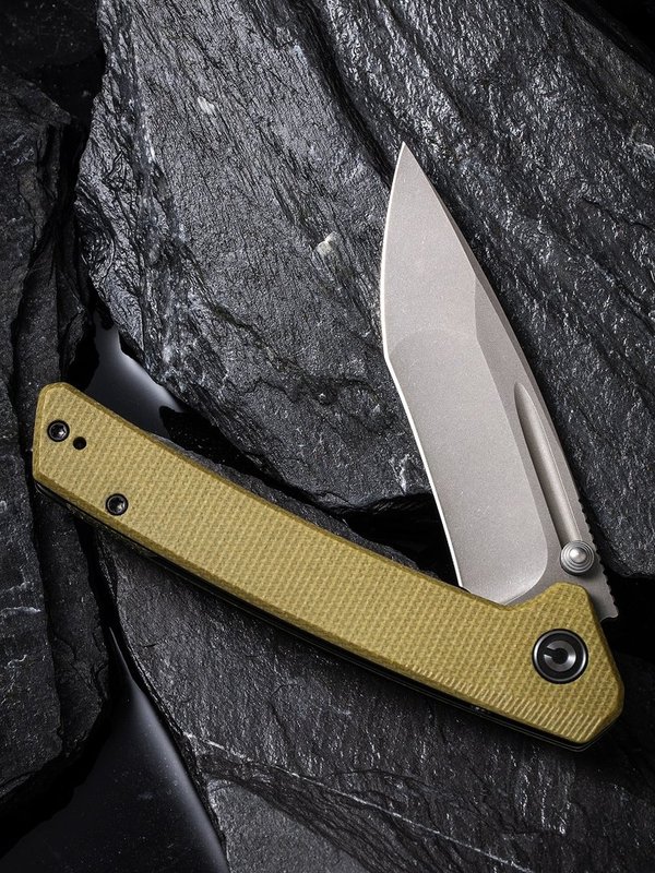 Keen Nadder Flipper Knife Olive Micarta Handle (3.48” Gray Stonewashed Böhler N690) C 2021C