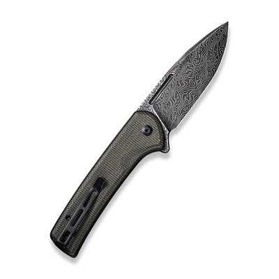 CIVIVI Conspirator Flipper And Button Lock Knife Micarta Handle (3.48" Damascus Blade) - C21006-DS1