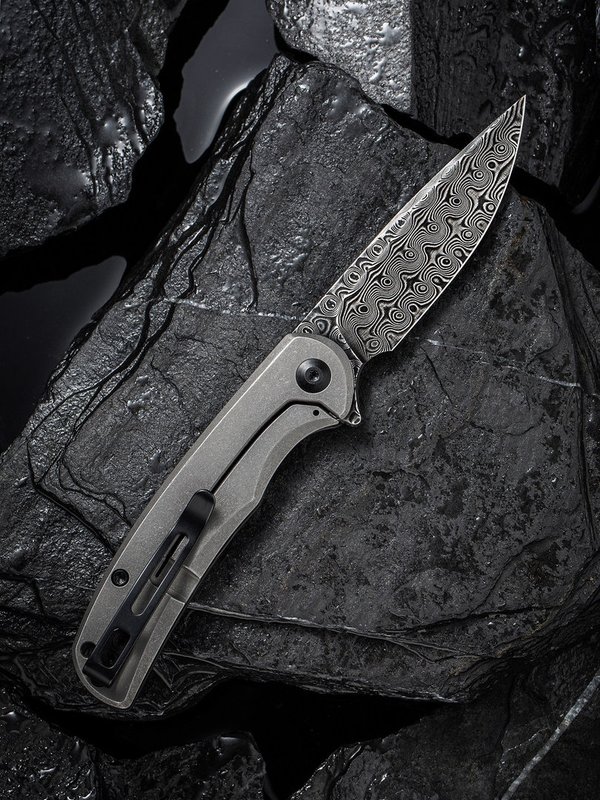 CIVIVI NOx Flipper Knife Carbon Fiber With Stainless Steel Handle (2.97" Damascus Blade) - C2110DS-1