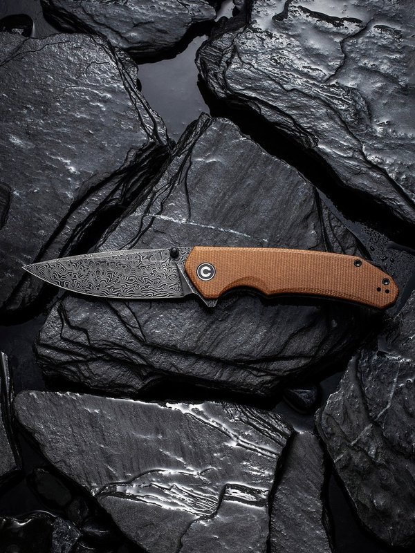 CIVIVI Brazen Flipper And Thumb Stud Knife Micarta Handle (3.46" Damascus Blade) - C2102DS-1